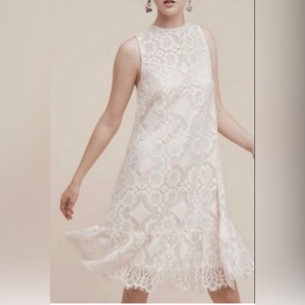 Anthropologie Ivory Lace Shift Dress